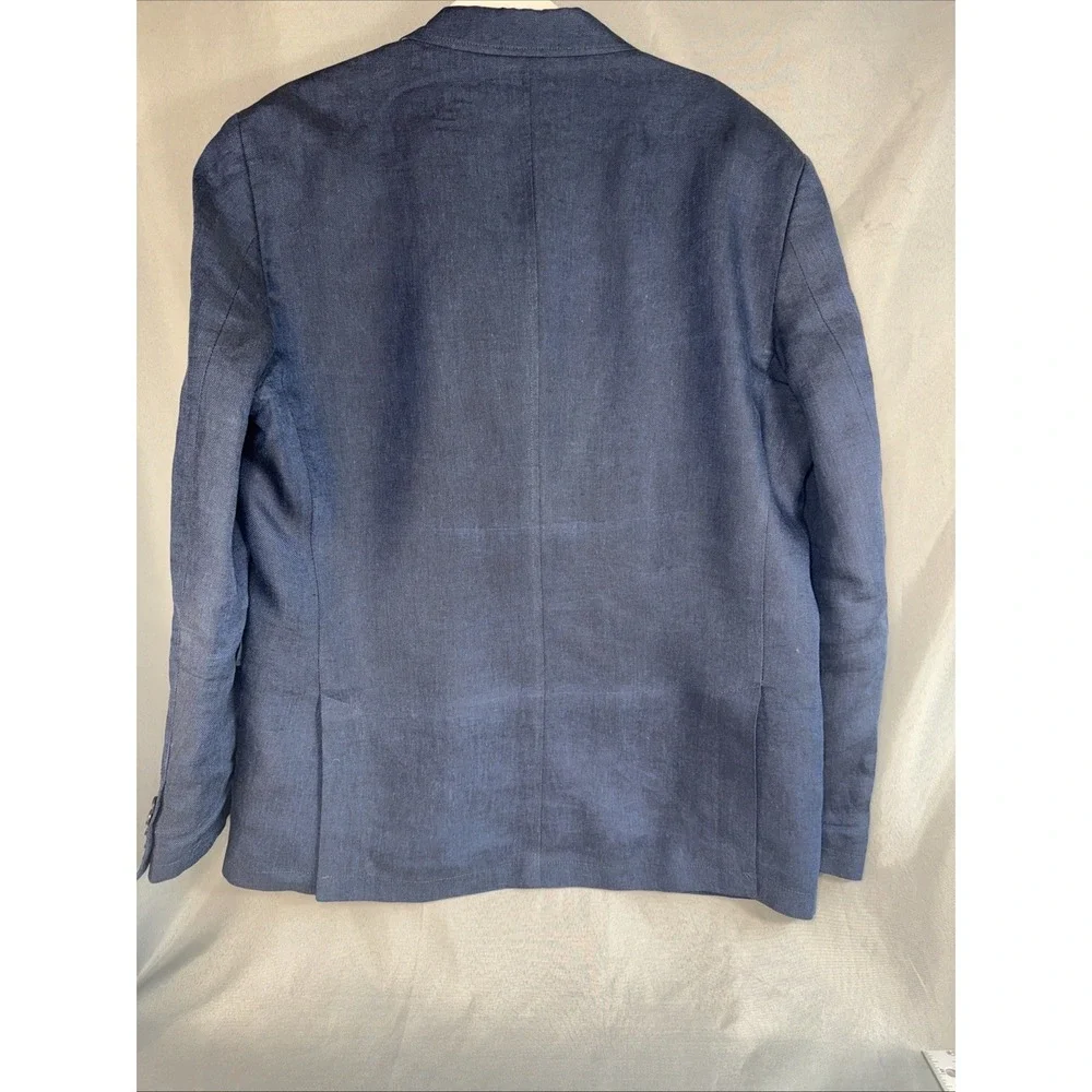 Joseph Abboud Sports Coat 44R 100%‎ Linen Two Button Blue Lined Blazer
